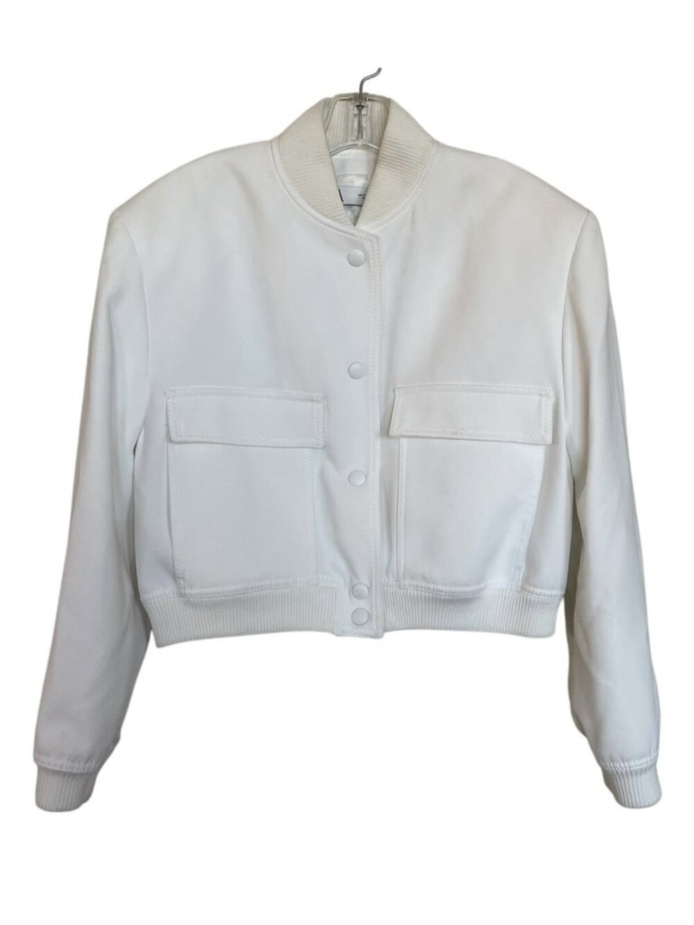 Zara Cropped Bomber Jacket Womens Size Medium Crepe Mock Neck Snap White/Ecru